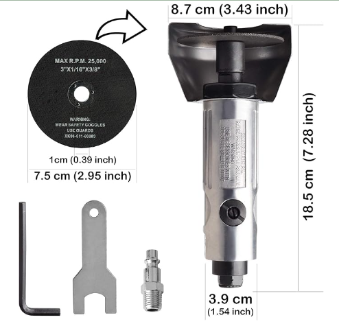 3-inch air cut-off tool, 3" high-speed air cutter, include 1Pcs 3'' Cut-off Wheels, 180-degree guard, pneumatic cutter by PROSHI