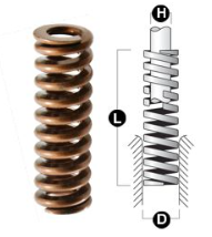 Heavy Duty Die Springs – Gold Die Springs Part Number 15104 Length Diameter 3/8 OD Diameter 1